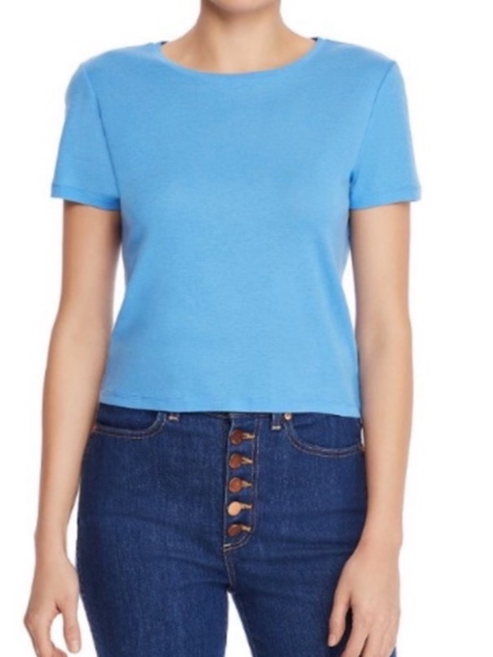 Alice & Olivia Cindy Crewneck Cropped Tee in Cornflower Blue